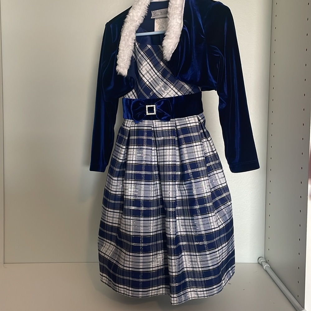 Girls 4T Jona Michelle Blue Plaid Formal Dress with Shrug/bolero